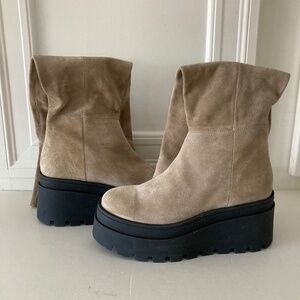 NWOT Free People London Calling Wedge OTK Gray Suede Boots Sz 41